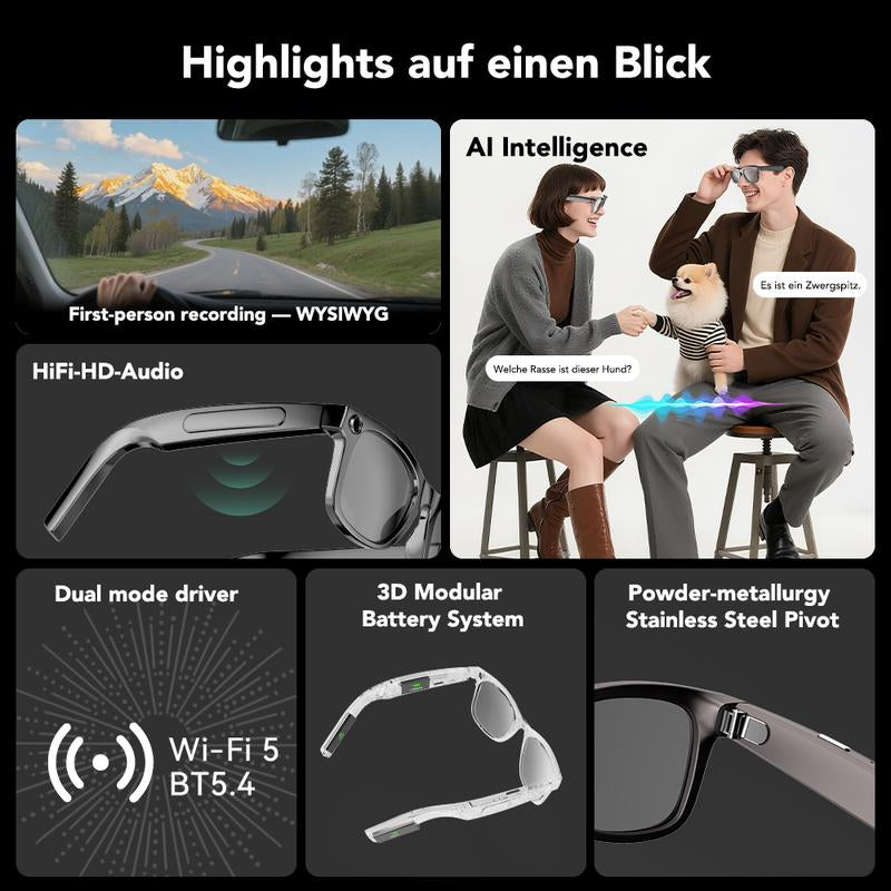 Smart AI Camera Glasses with 8MP Photochromic Lenses ,Button Touch Adjustment for Travel Outdoor Adventures Hands-Free Photography 160+Languages Real-Time Translation Bluetooth Wireless Wearable Video Recording UV Protection ,Black Friday & Cyber Monday